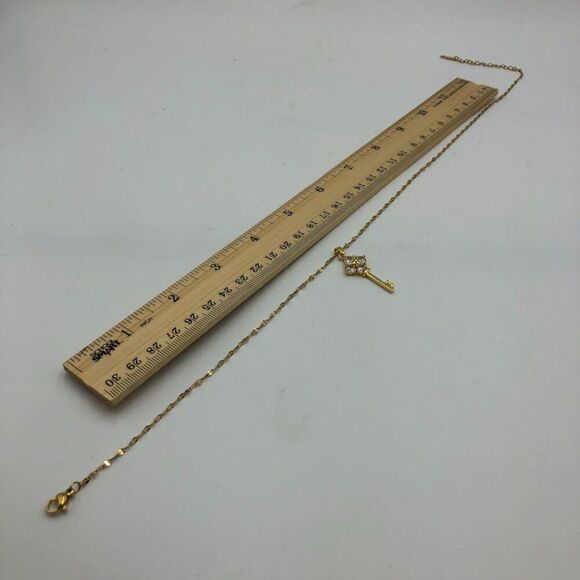 18K Gold Plated Women's Key Pendant Necklace Cubic Zirconia Waterproof Jewelry - Picture 13 of 14